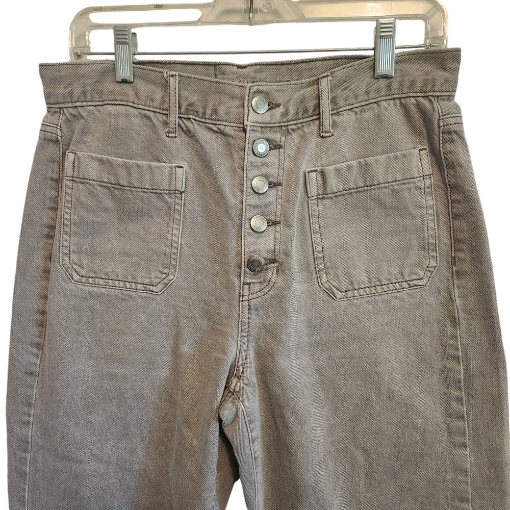 AMERICAN EAGLE HI RISE BUTTON FLY WIDE LEG PATCH POCKETS CROP JEAN'S SZ 8 - Picture 4 of 12